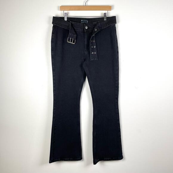 ASOS Low Rise Flare Jeans with Belt Size 34 Black Grunge Punk Emo Goth Denim - Picture 2 of 7